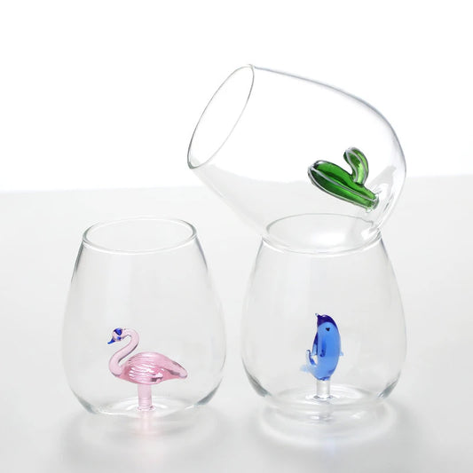 GIEMZA Glass for Wine 3D Plant 1pc Whale Coral Shark Cactus Single Layer Glassware Drinkware Tumblers Water Glasses Barware