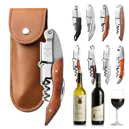 Screw Opener Cutter Wine Beer Caps Remover Portable Tool Bar Table Key Bottle Opener Wood Handle Corkscrew Professional Tools