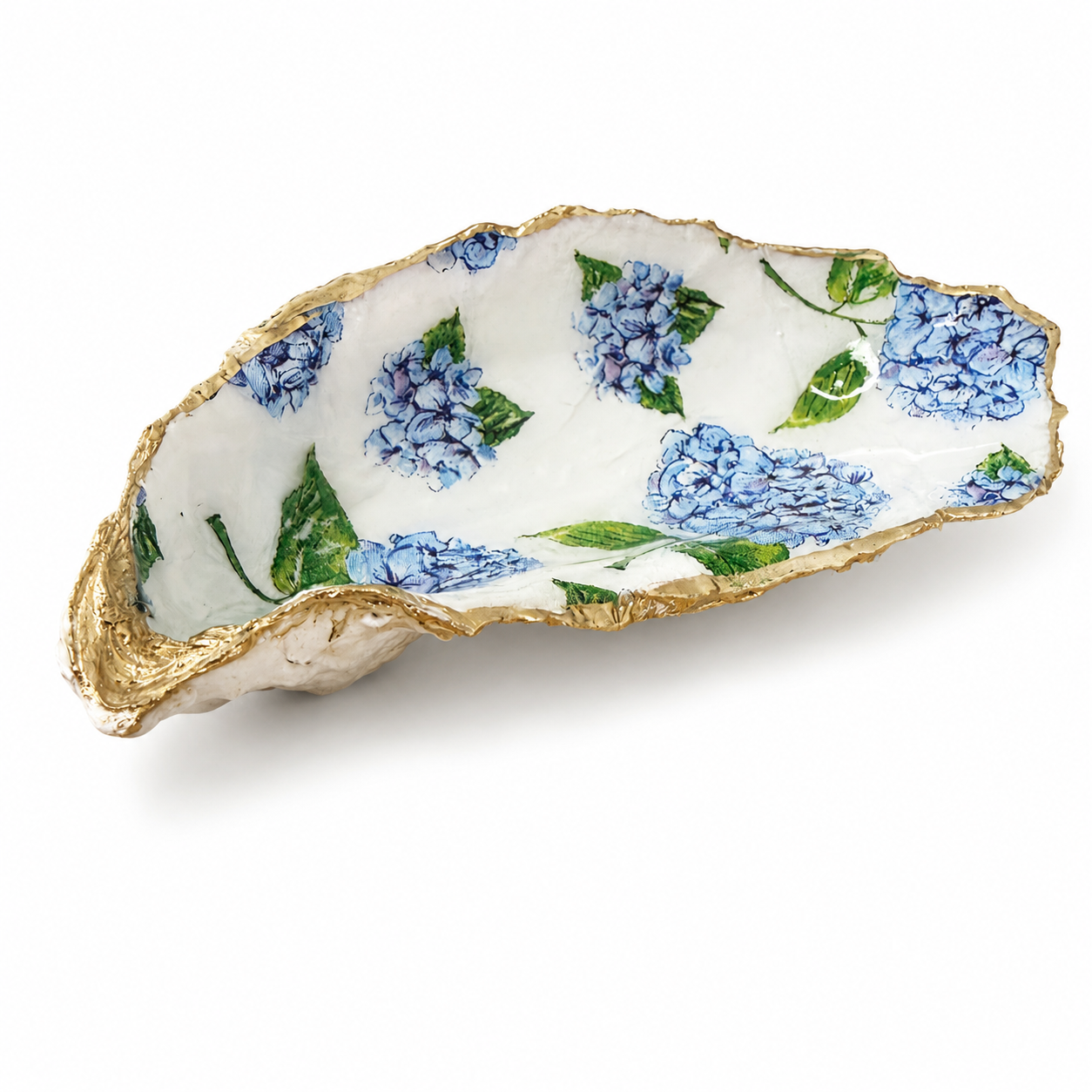 Blue Hydrangea Oyster Shell Jewelry Dish