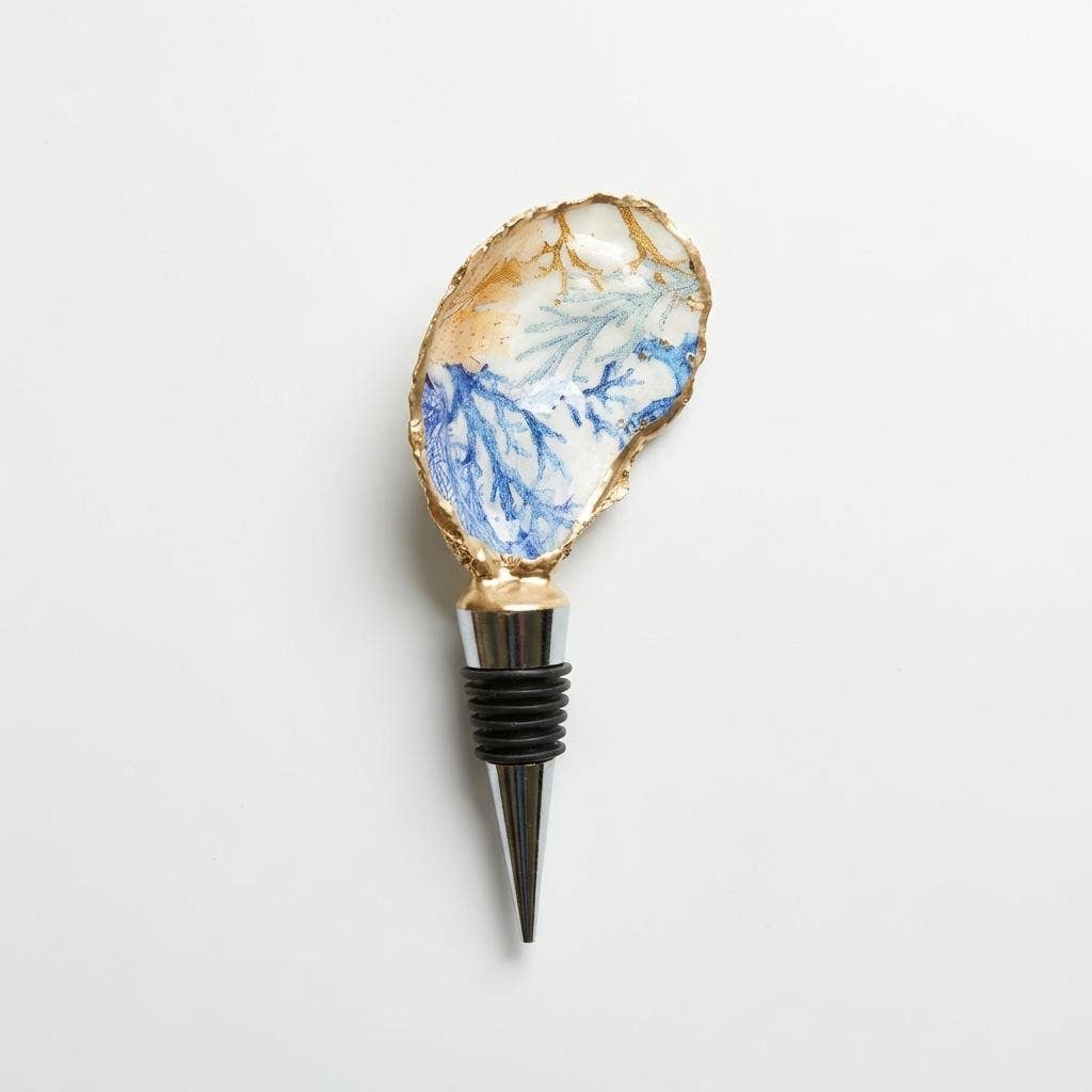 Blue Coral Reef Oyster Shell Wine Stopper