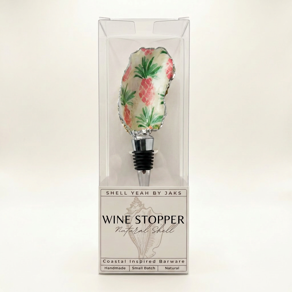 Pink pineapple motif oyster shell wine stopper with gold finish
