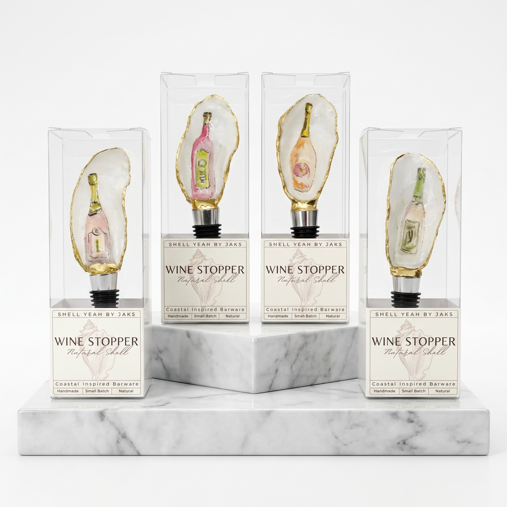 Pink humorous rose motif oyster shell wine stopper with gold finish