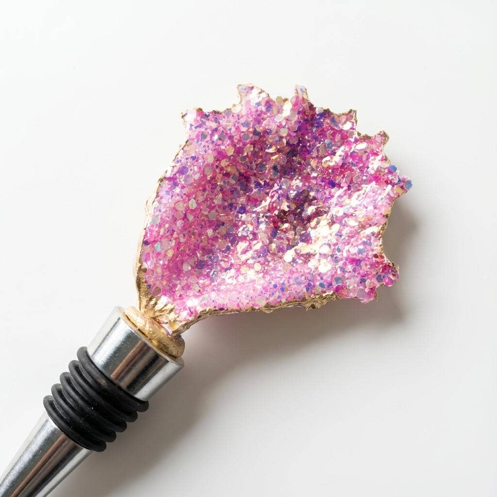 Amethyst Aura Glitter Oyster Shell Wine Stopper