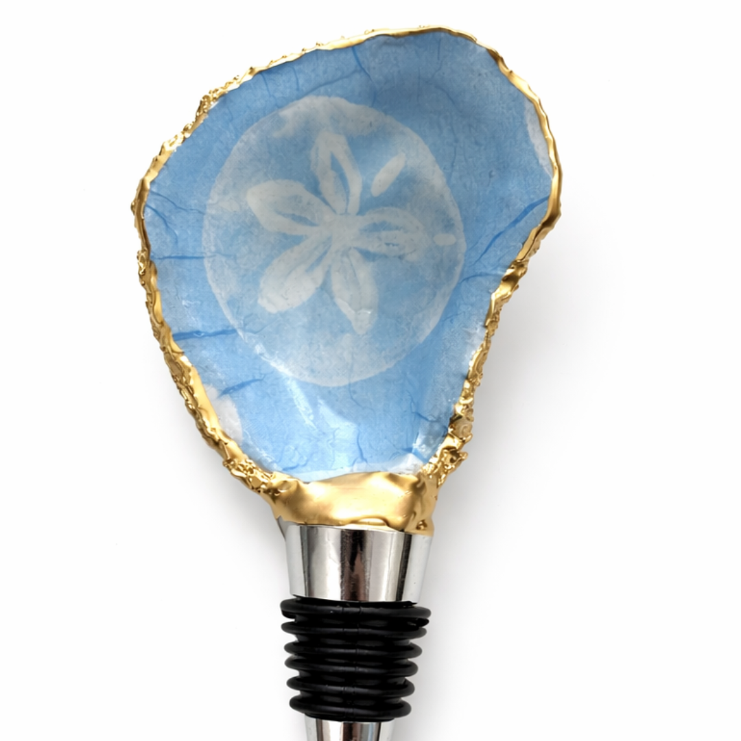 Blue Sand Dollar Oyster Shell Wine Stopper