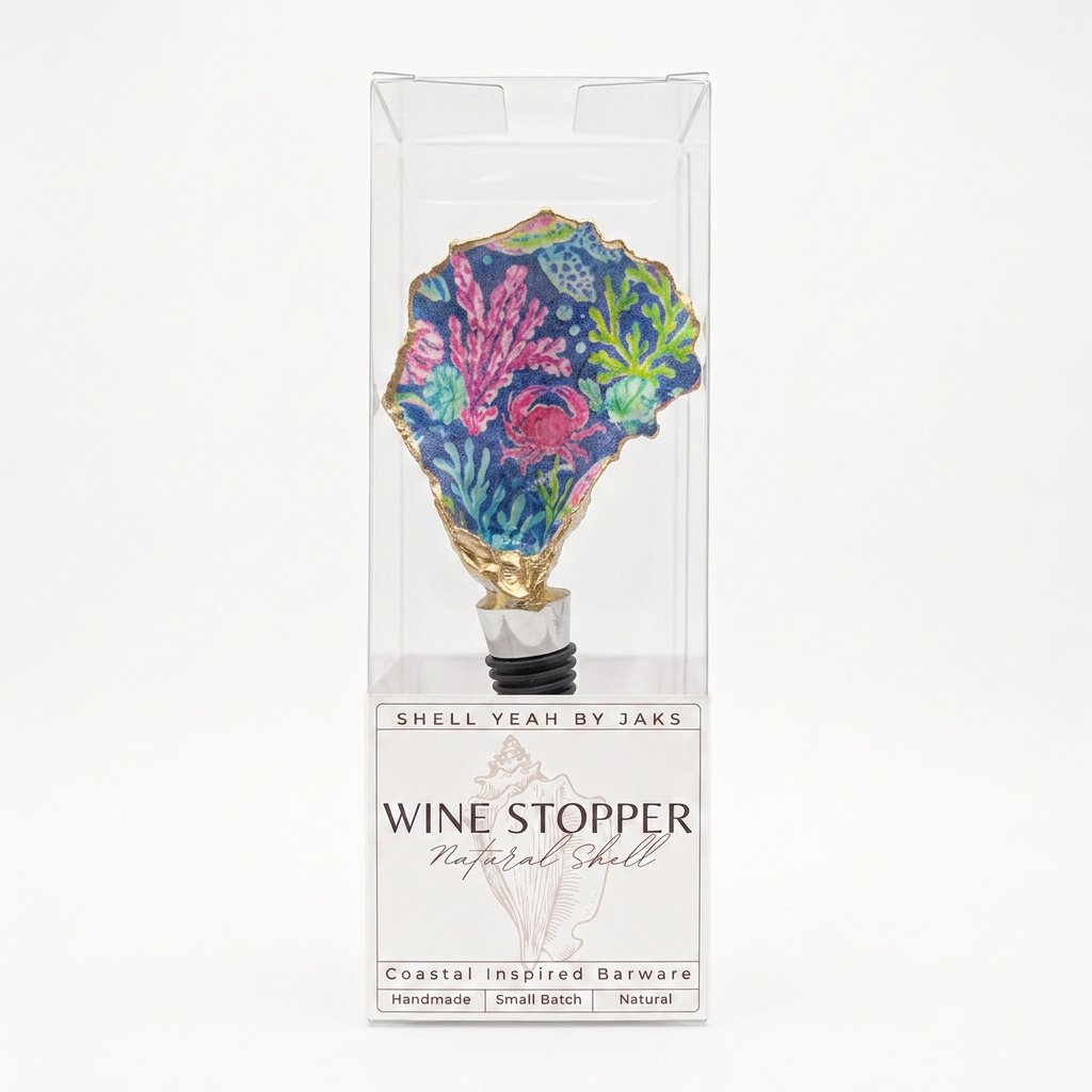 Lily floral motif oyster shell wine stopper with gold rim finish