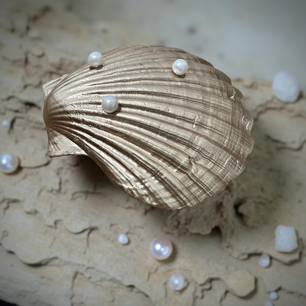 Rhinestone Scallop Shell Dish Gold Starfish Coastal Trinket