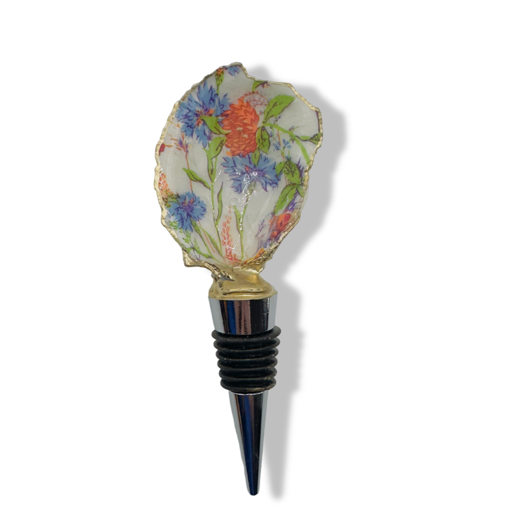 Blue Cornflower Oyster Shell Wine Stopper