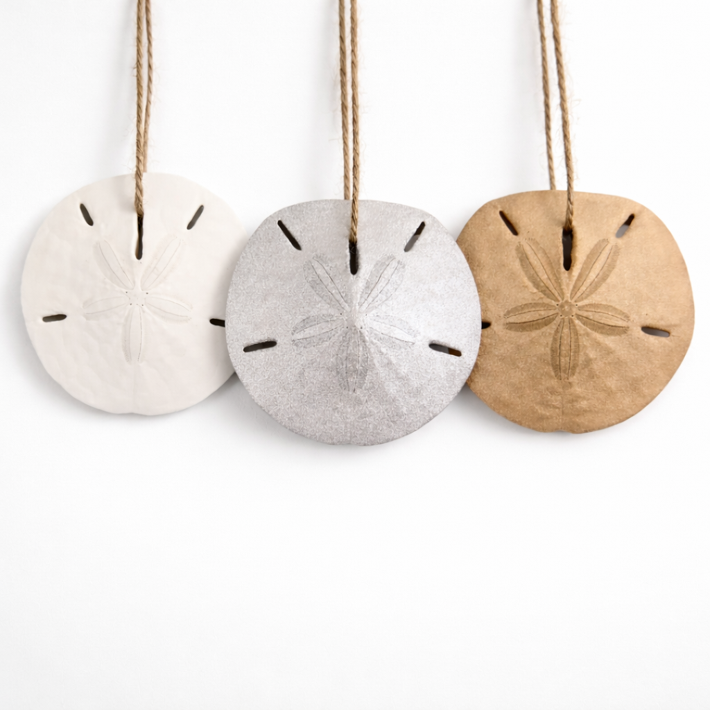 Set of real sand dollar holiday ornaments with gold finish