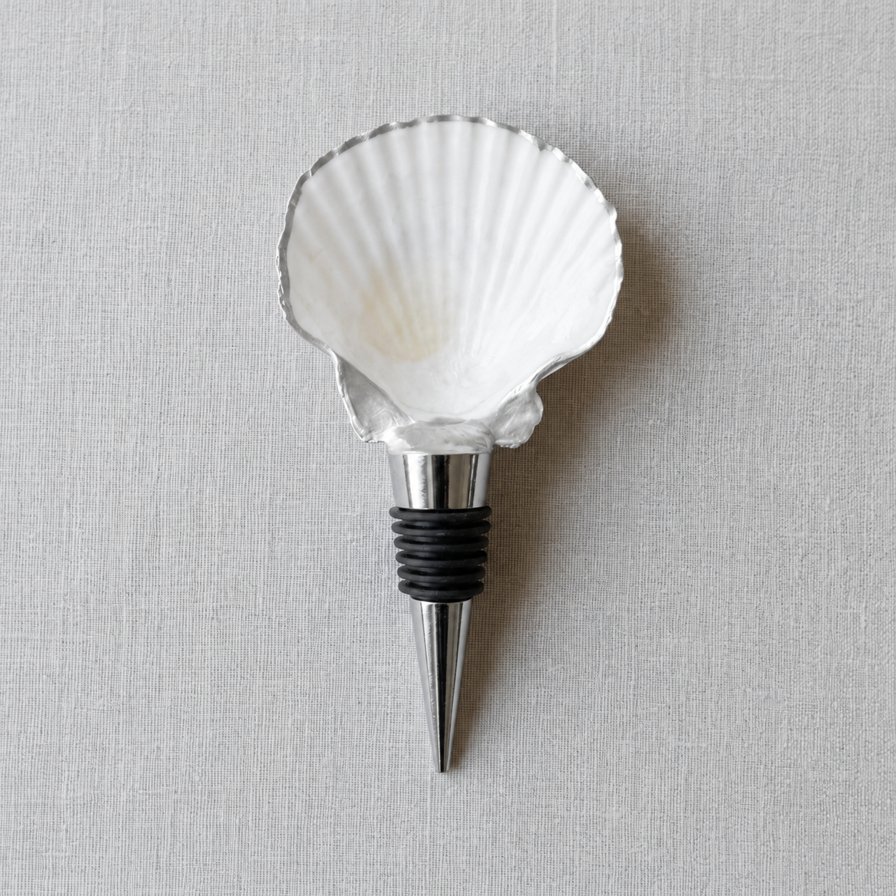 White Scallop Shell Wine Stopper Pearl Option