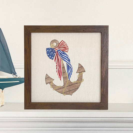 Anchor with Flag Bow - Framed Sign - Shell Yeah by JaksWalnutCS-BFS-11212-BRNHome Decor