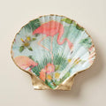 Tropical flamingo motif gilded scallop shell dish with gold finish