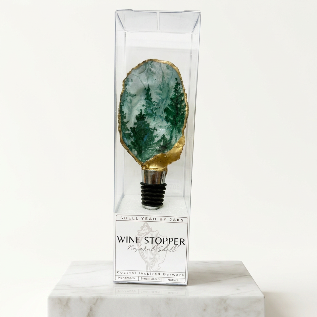 Evergreen green oyster shell wine stopper with gold rim finish