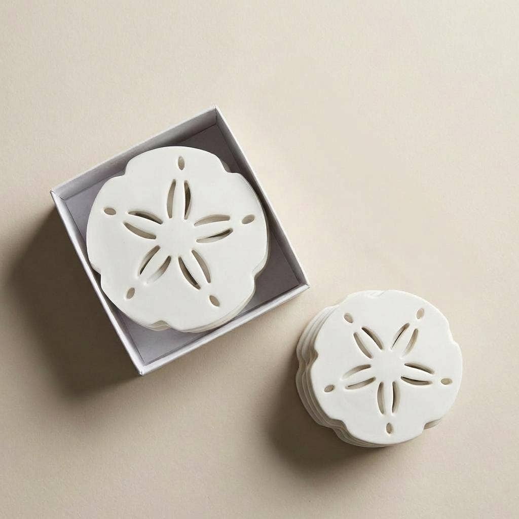 Set of 4 gold sand dollar resin coasters in coastal style
