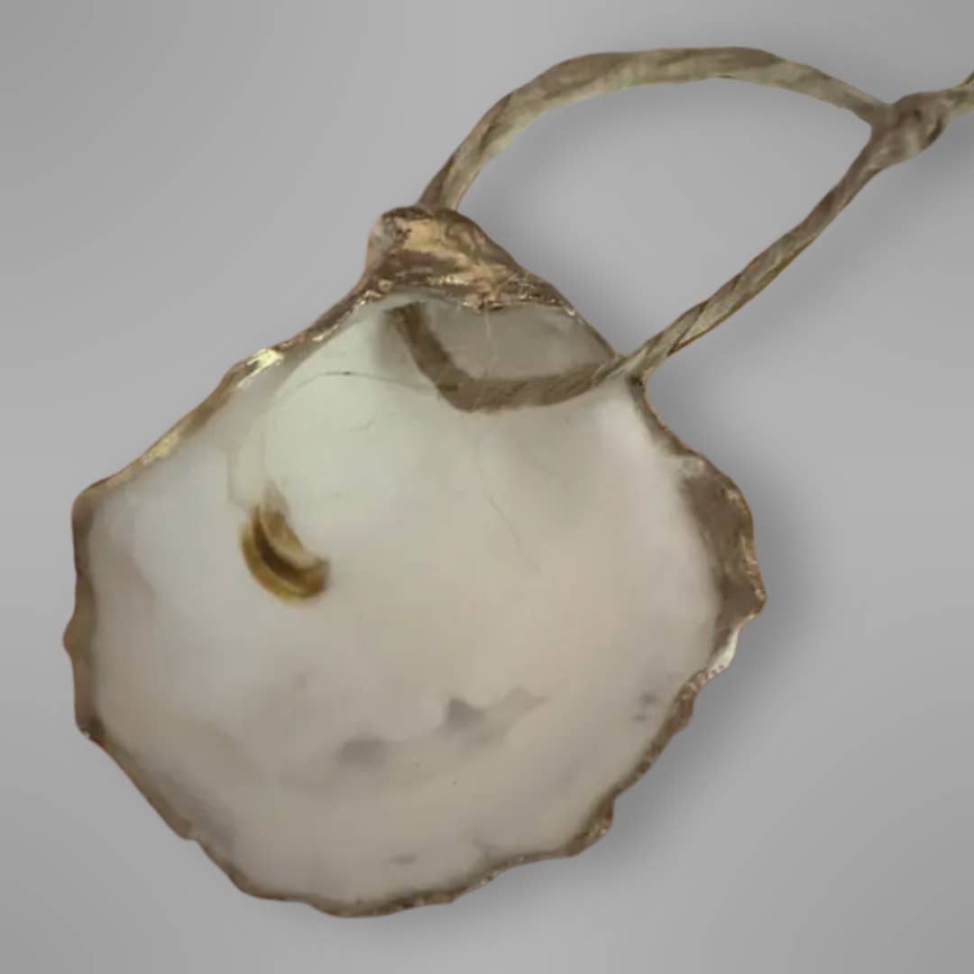 White luminous oyster shell holiday ornament with gold finish