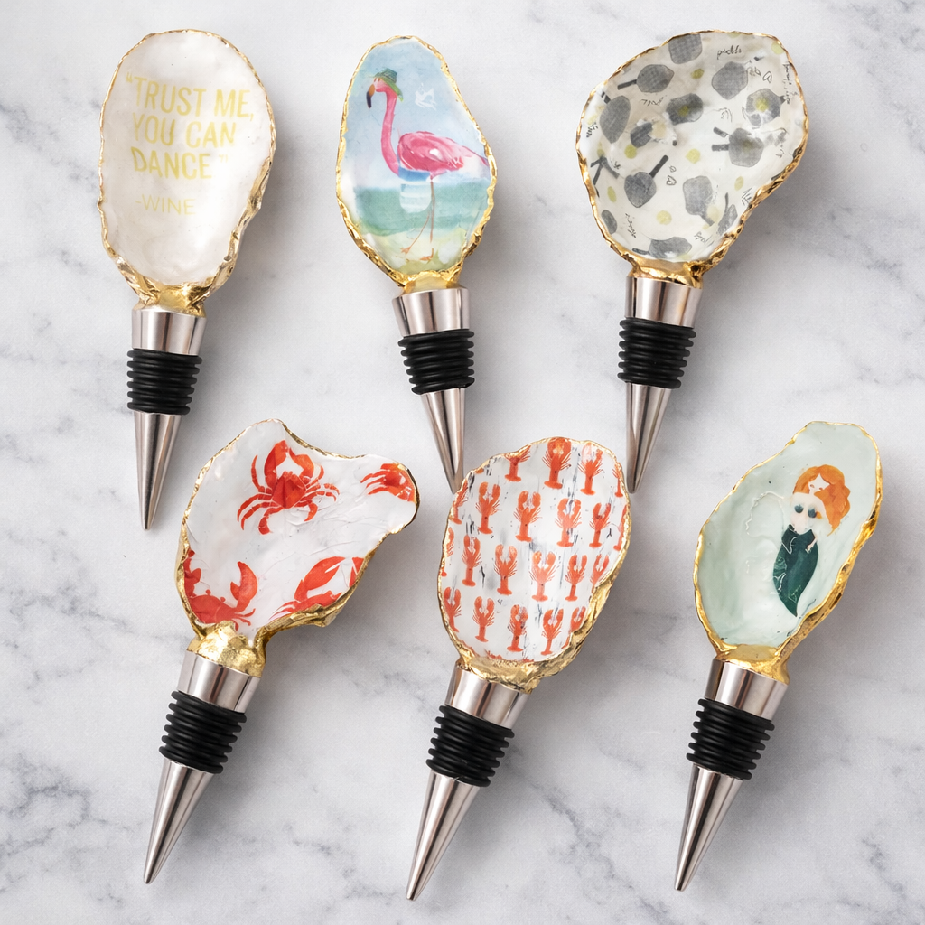 Case pack of 12 handmade oyster shell wine stoppers for wholesale