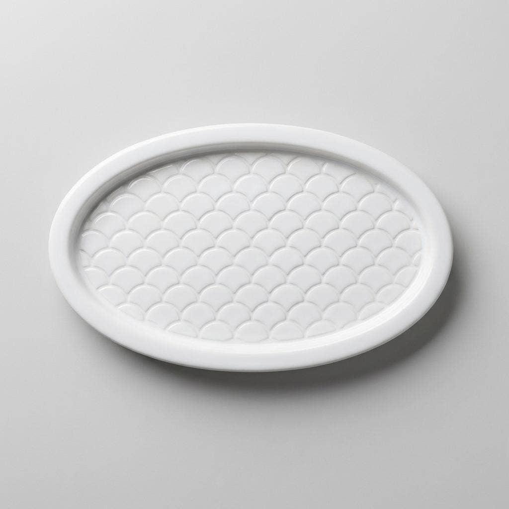 Mermaid scale motif food-safe resin serving tray in coastal style