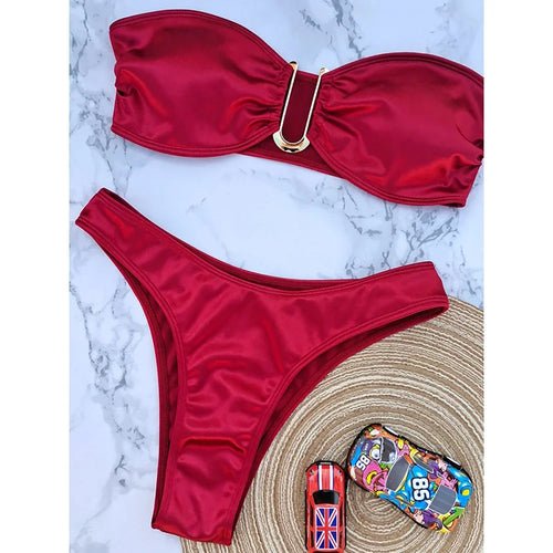 Bandeau Bikini Swimsuit - Shell Yeah by JaksLRedRED-LOther