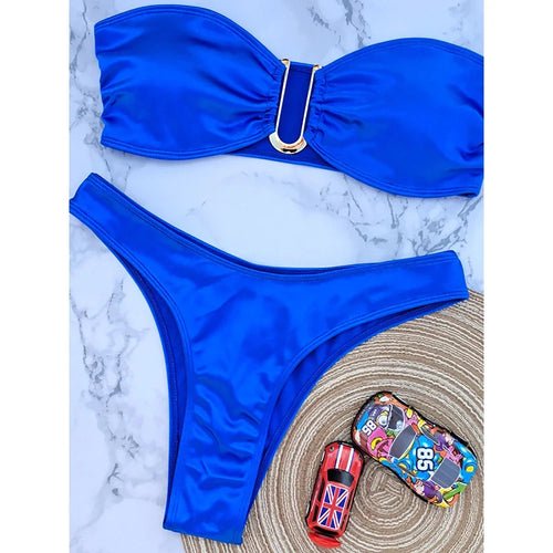 Bandeau Bikini Swimsuit - Shell Yeah by JaksMBlueBLUE-MOther