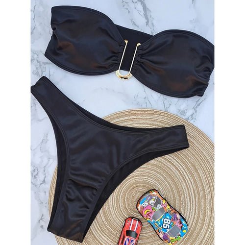 Bandeau Bikini Swimsuit - Shell Yeah by JaksSblackBLACK-SOther
