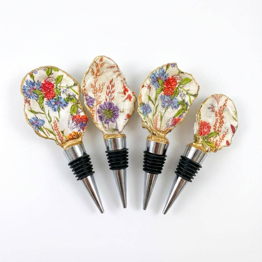 Blue Cornflower Oyster Shell Wine Stopper