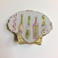 Wine bottle motif scallop shell trinket dish with gold rim finish