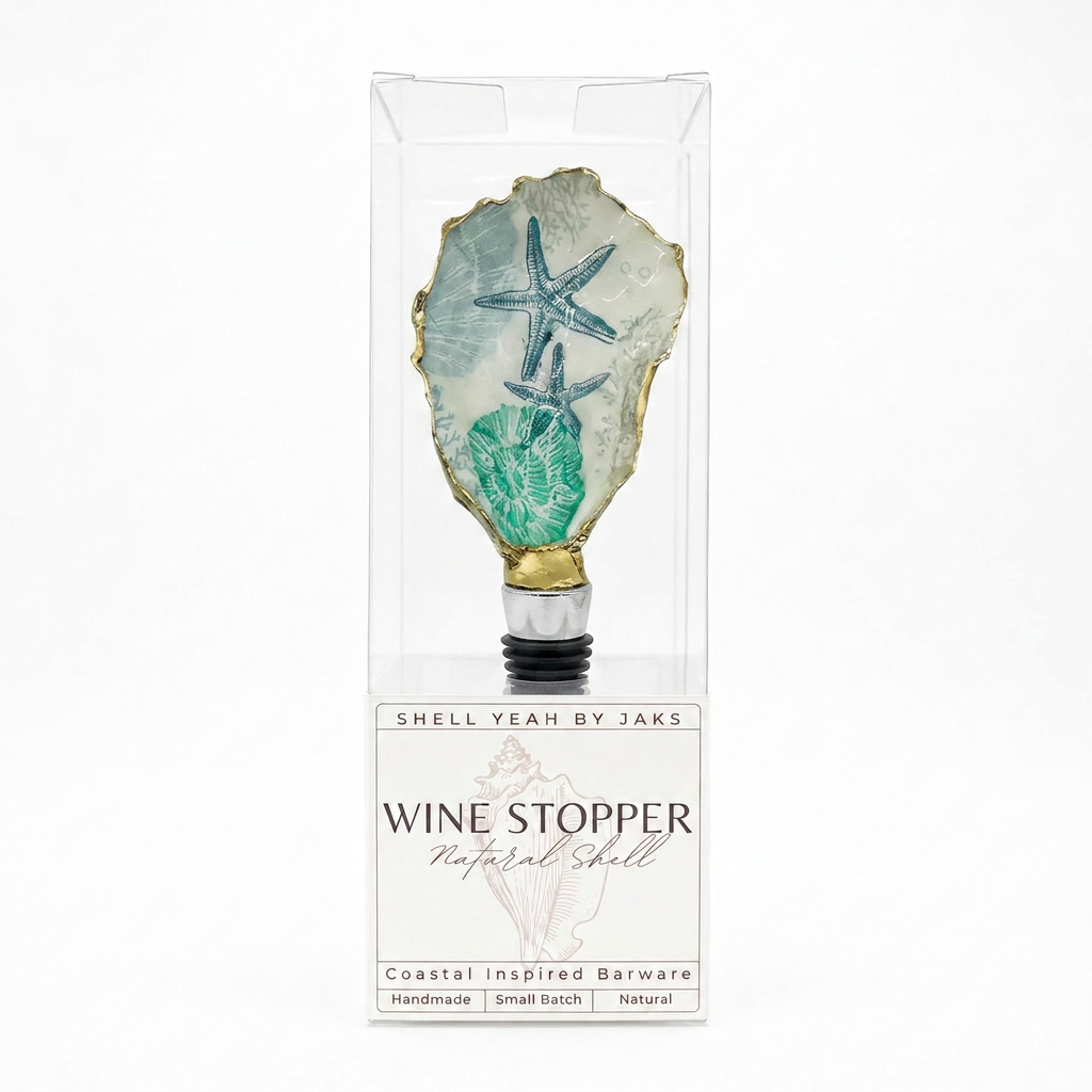 Starfish motif oyster shell wine stopper with silver finish
