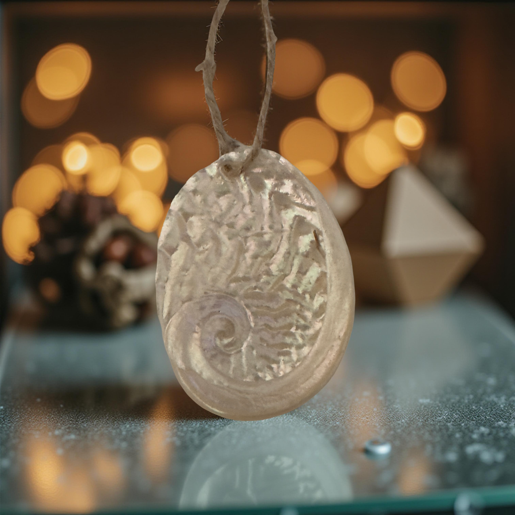 Polished abalone shell holiday ornament in coastal style