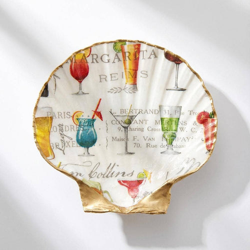 Scallop shell cocktail trinket tray with gold rim finish