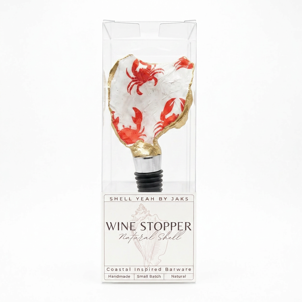 Crab motif oyster shell wine stopper with gold rim finish
