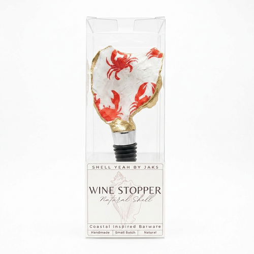 Crab motif oyster shell wine stopper with gold rim finish
