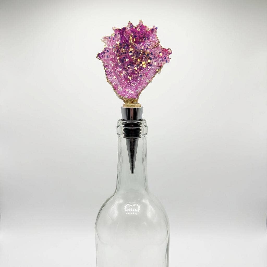 Amethyst Aura Glitter Oyster Shell Wine Stopper