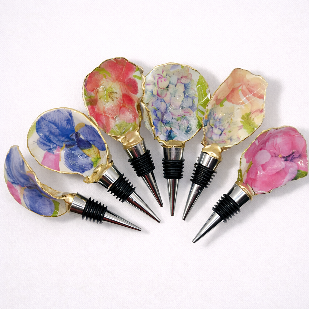 Floral Garden Oyster Shell Wine Stopper