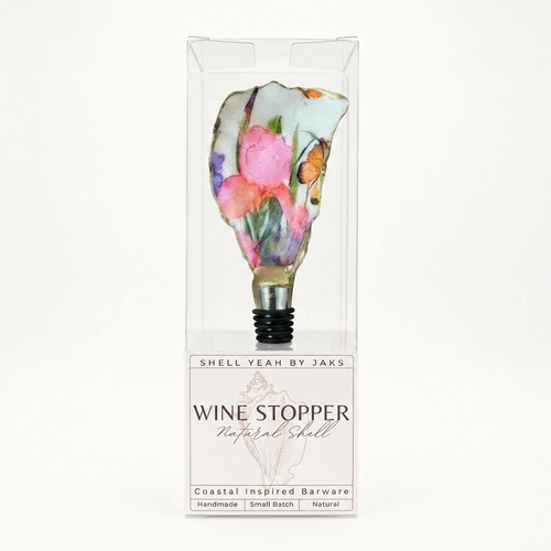 Butterfly and floral motif oyster shell wine stopper with gold finish
