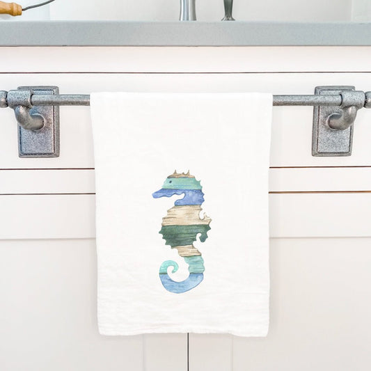 Coastal Wood Seahorse - Cotton Tea Towel - Shell Yeah by JaksCS-CTT-11131Kitchen