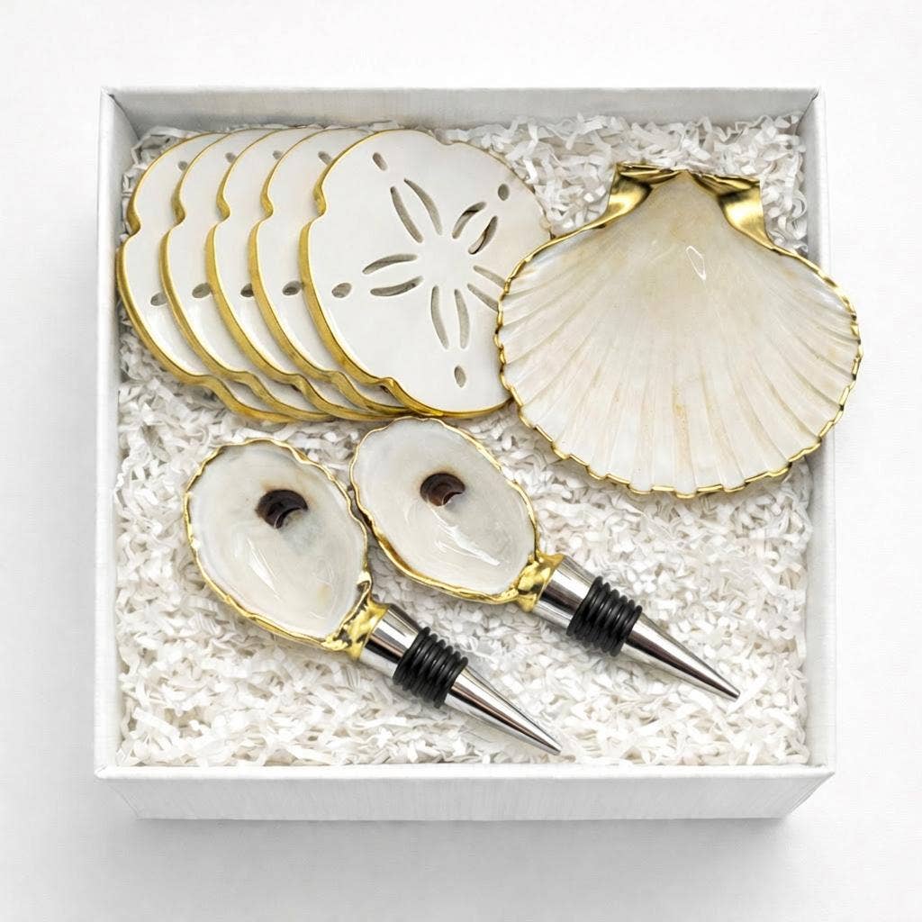 Handmade coastal entertaining gift set with resin and stainless steel pieces
