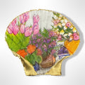 Floral bouquet motif scallop shell soap dish with gold accents
