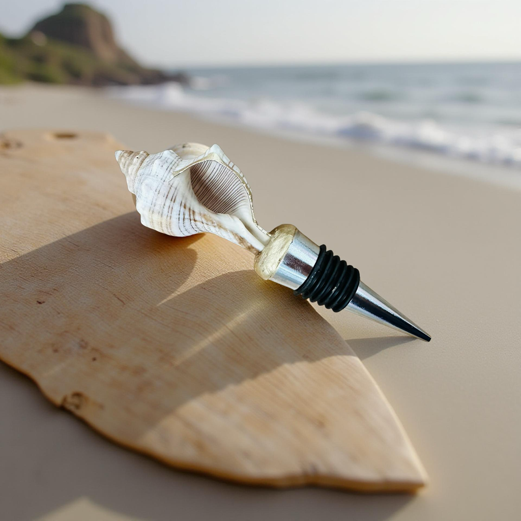 Striped Conch Shell Wine Stopper Gold Base