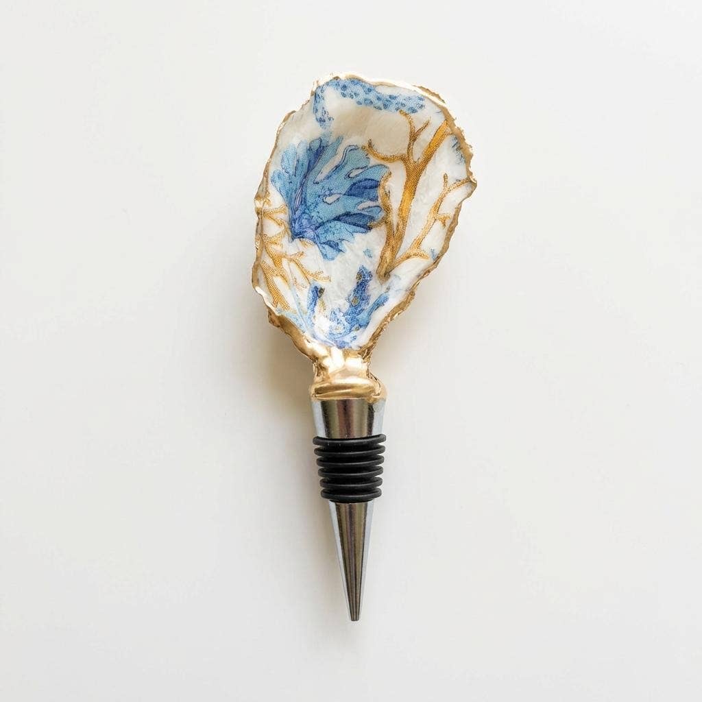 Blue Coral Reef Oyster Shell Wine Stopper