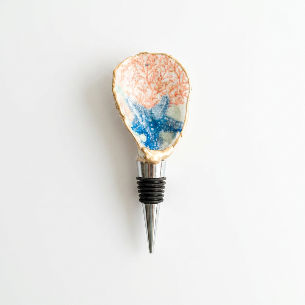 Coral Reef Oyster Shell Wine Stopper Coastal Gift