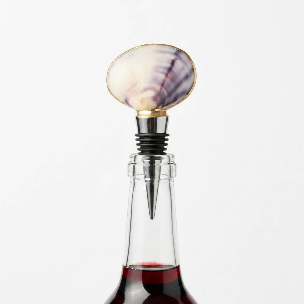 Purple Clam Shell Pair Wine Stopper Coastal Gift
