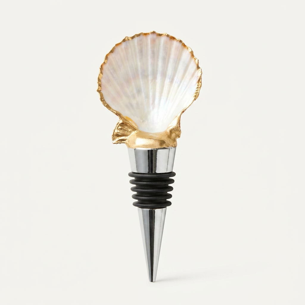 Small Bright Calico Scallop Shell Wine Stopper