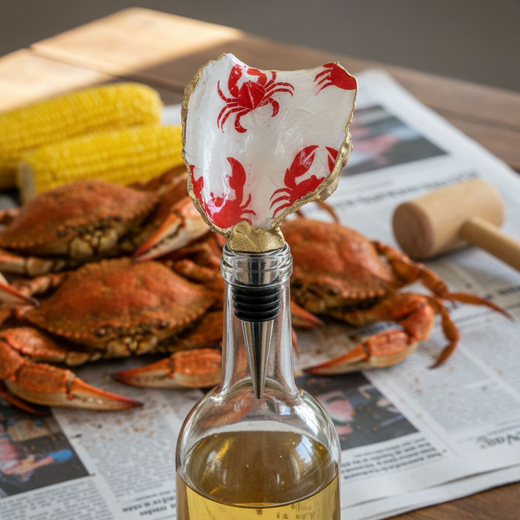 Crabby Catch Oyster Shell Wine Stopper