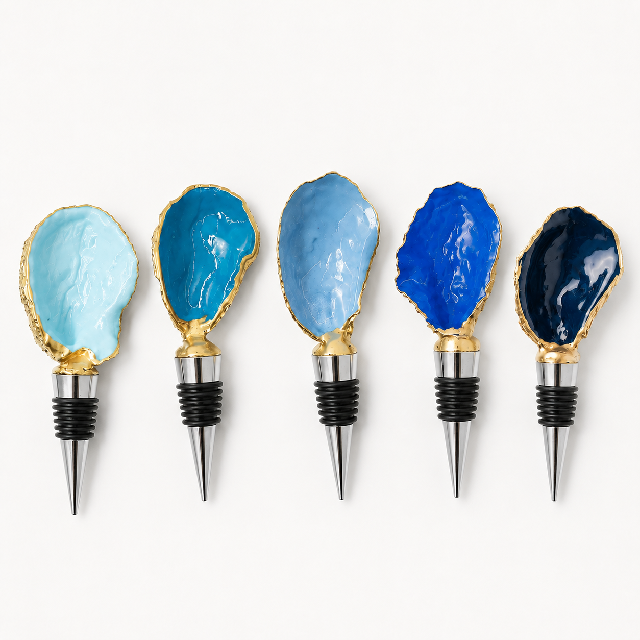 Coastal Blues Oyster Shell Stopper Set