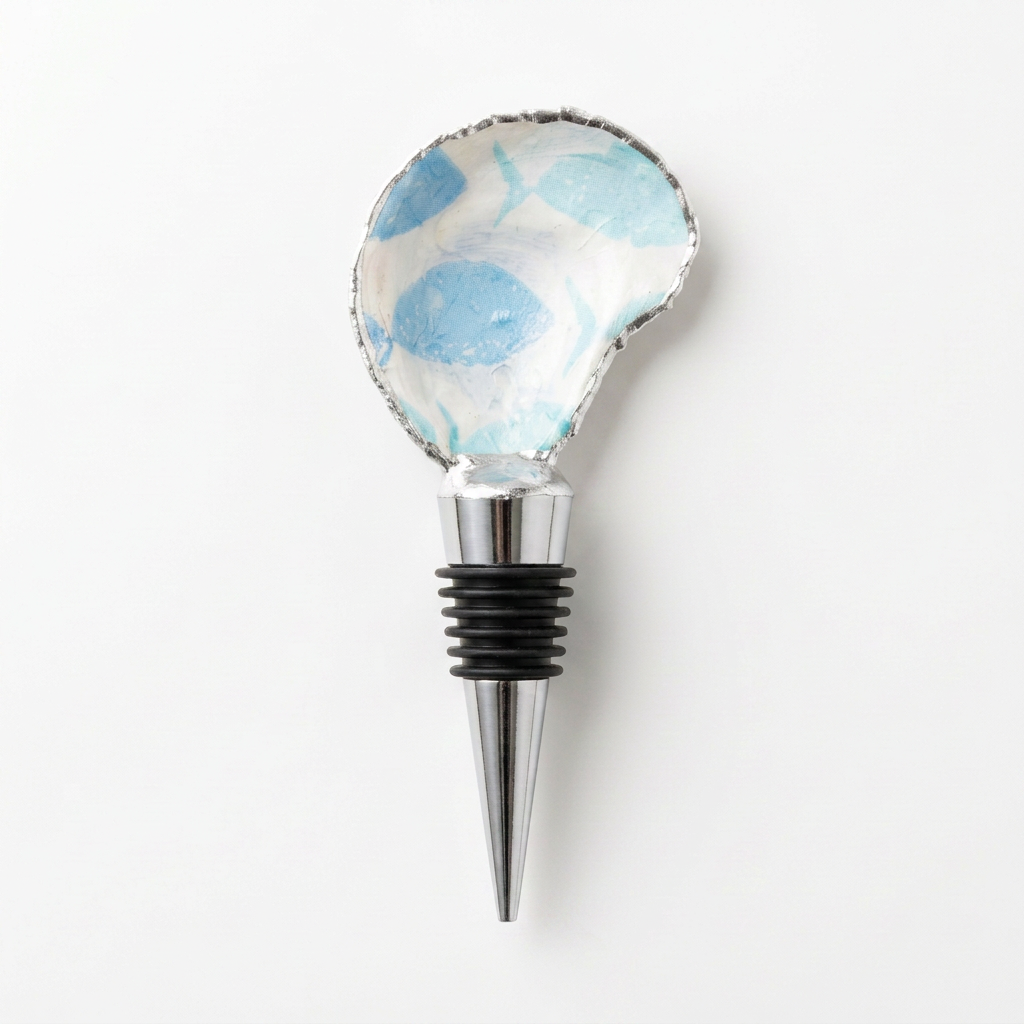 Blue Fish Oyster Shell Wine Stopper