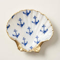 Nautical anchor motif scallop shell trinket dish with gold finish