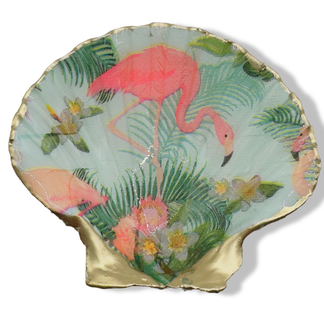 Tropical Flamingo Gilded Scallop Dish