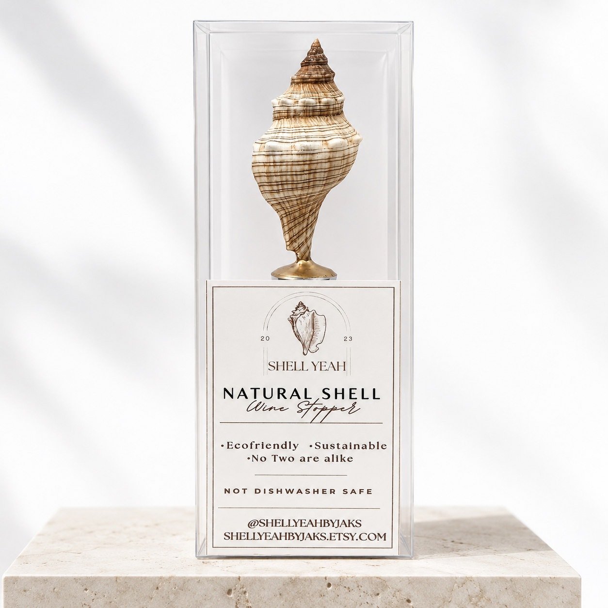 Striped Conch Shell Wine Stopper Gold Base