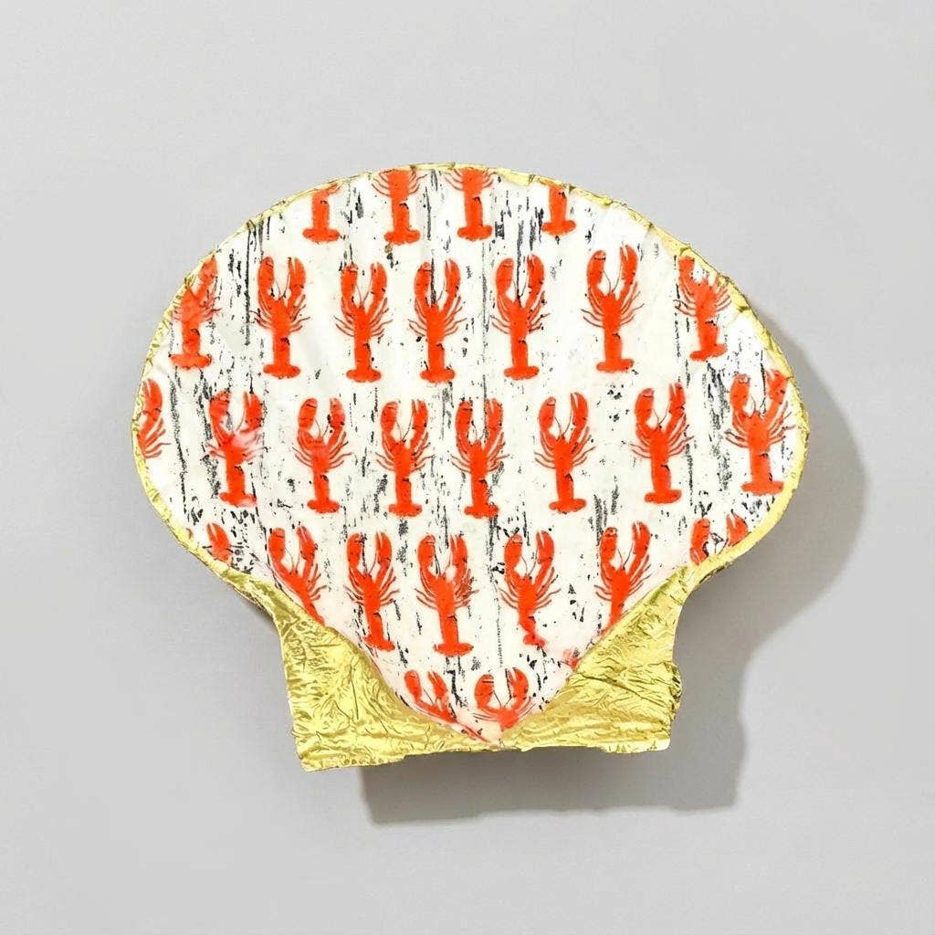 Lobster motif scallop shell trinket dish with gold finish