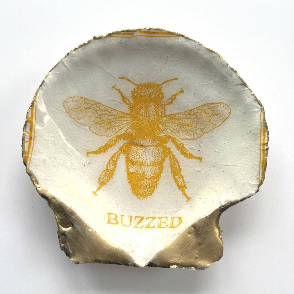 Bee motif scallop shell soap dish with gold accents