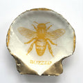 Bee motif scallop shell soap dish with gold accents